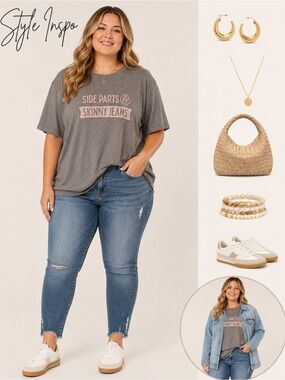 Funny Side Parts Skinny Jeans Graphic Tee XL Heather Gray Oversized Shirt